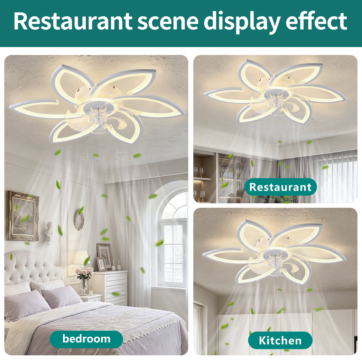 30" White Flower 6 Speeds Flush Mount Ceiling Fan