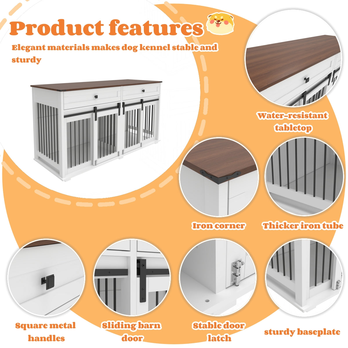 63'' Large Dog Crate Furniture for Double Dog