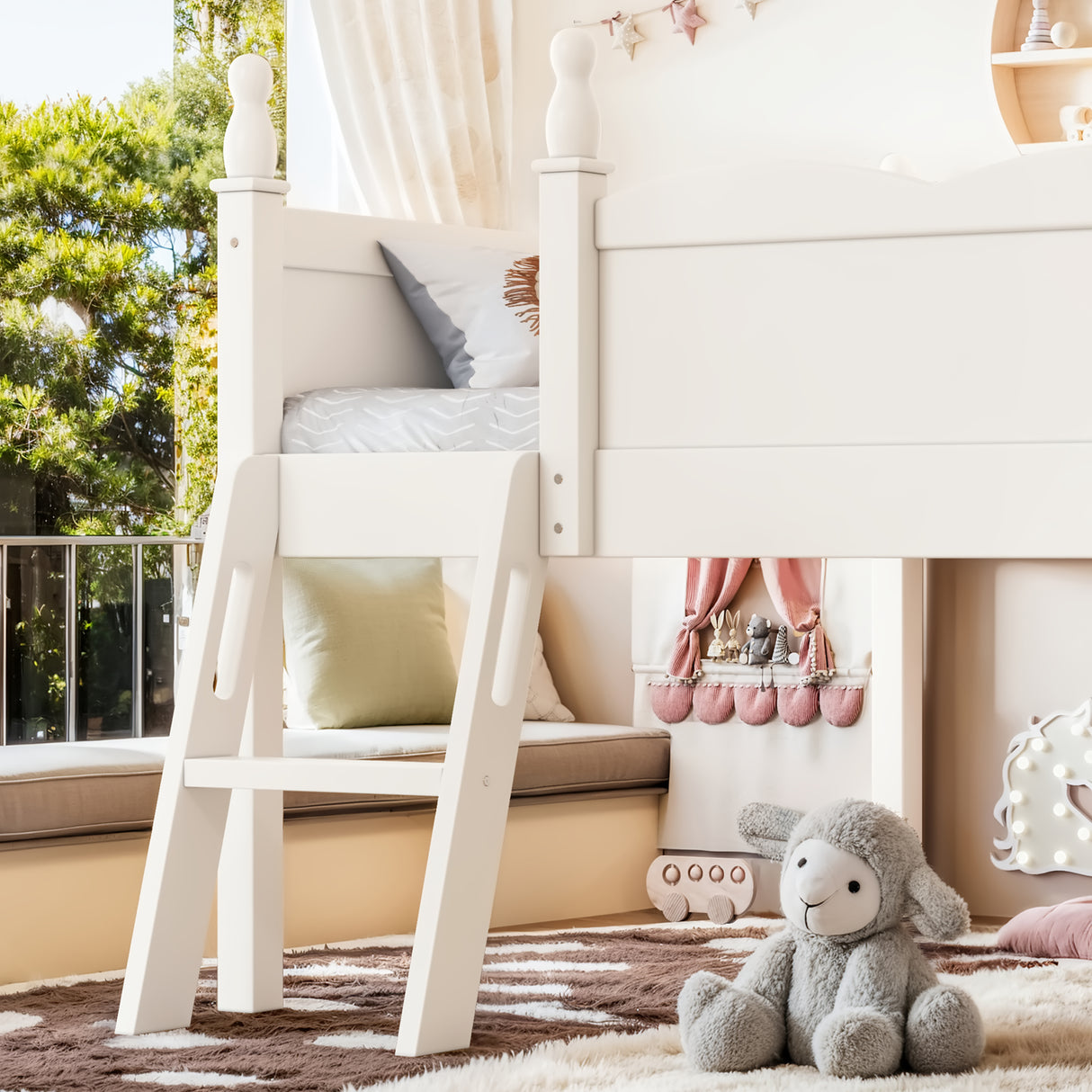Full Size Low Loft Bed with Full-Length Guardrails