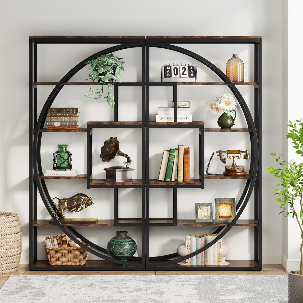 5 Tier Etagere Bookshelf With 8 Open Shelves Organizer For Living Room