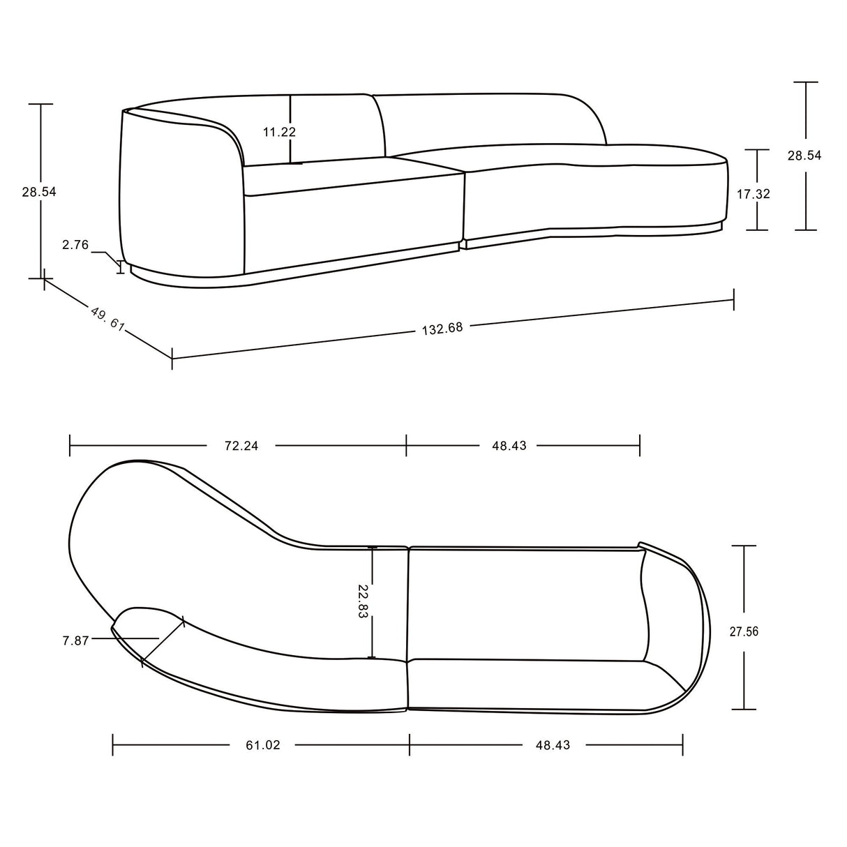 Daria - Sofa Sectional With Pillows, 2 Piece Design