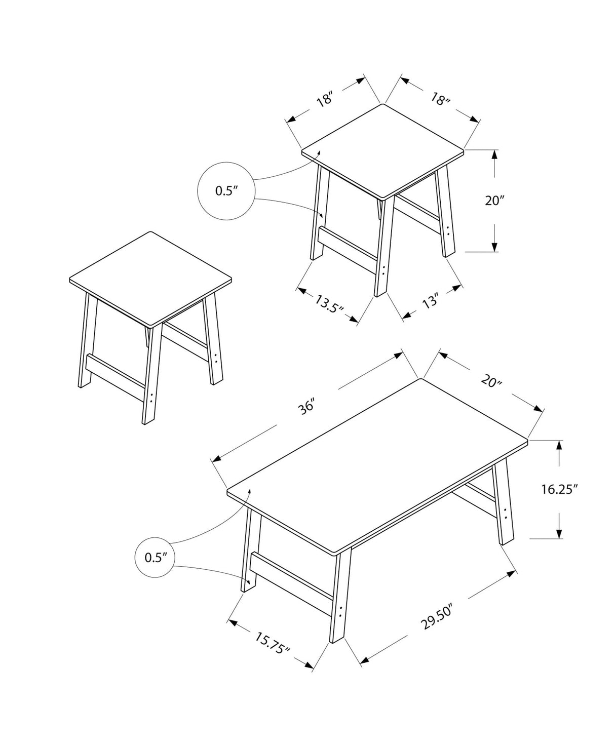 Table Set, Coffee, End, Side, Accent, Living Room Transitional (Set of 3) - Best Buy Furniture