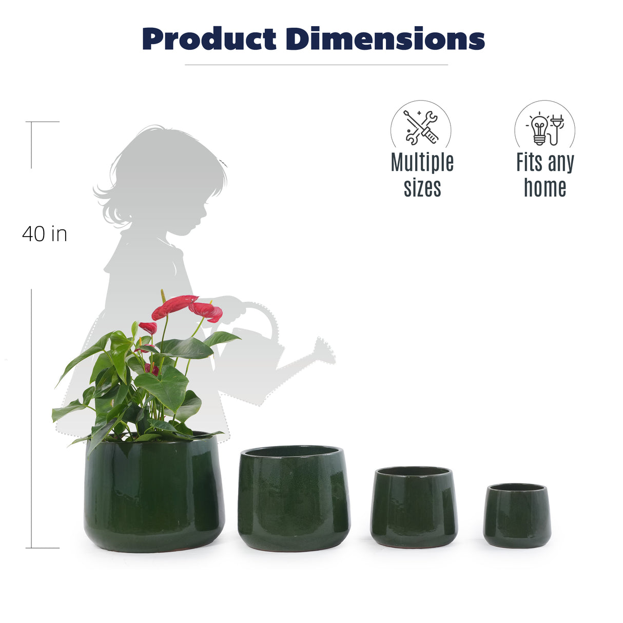 Handmade Solid Glazed Ceramic Planter Set of 4