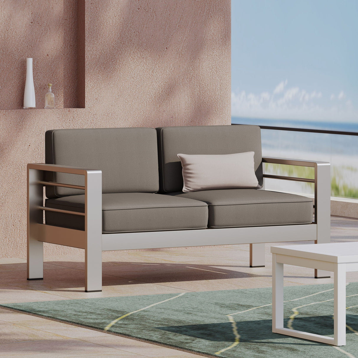 Outdoor Aluminum Loveseat With Cushion - Gray - Best Buy Furniture