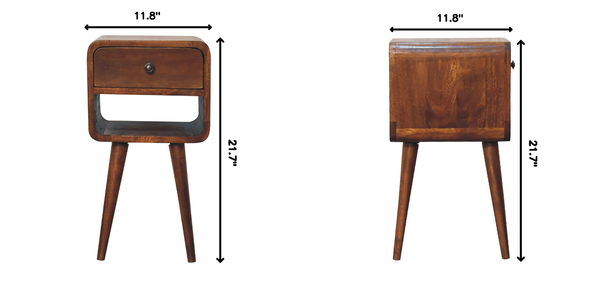 Solid Wood Mini Chestnut Curve Lower Bedside Nightstand