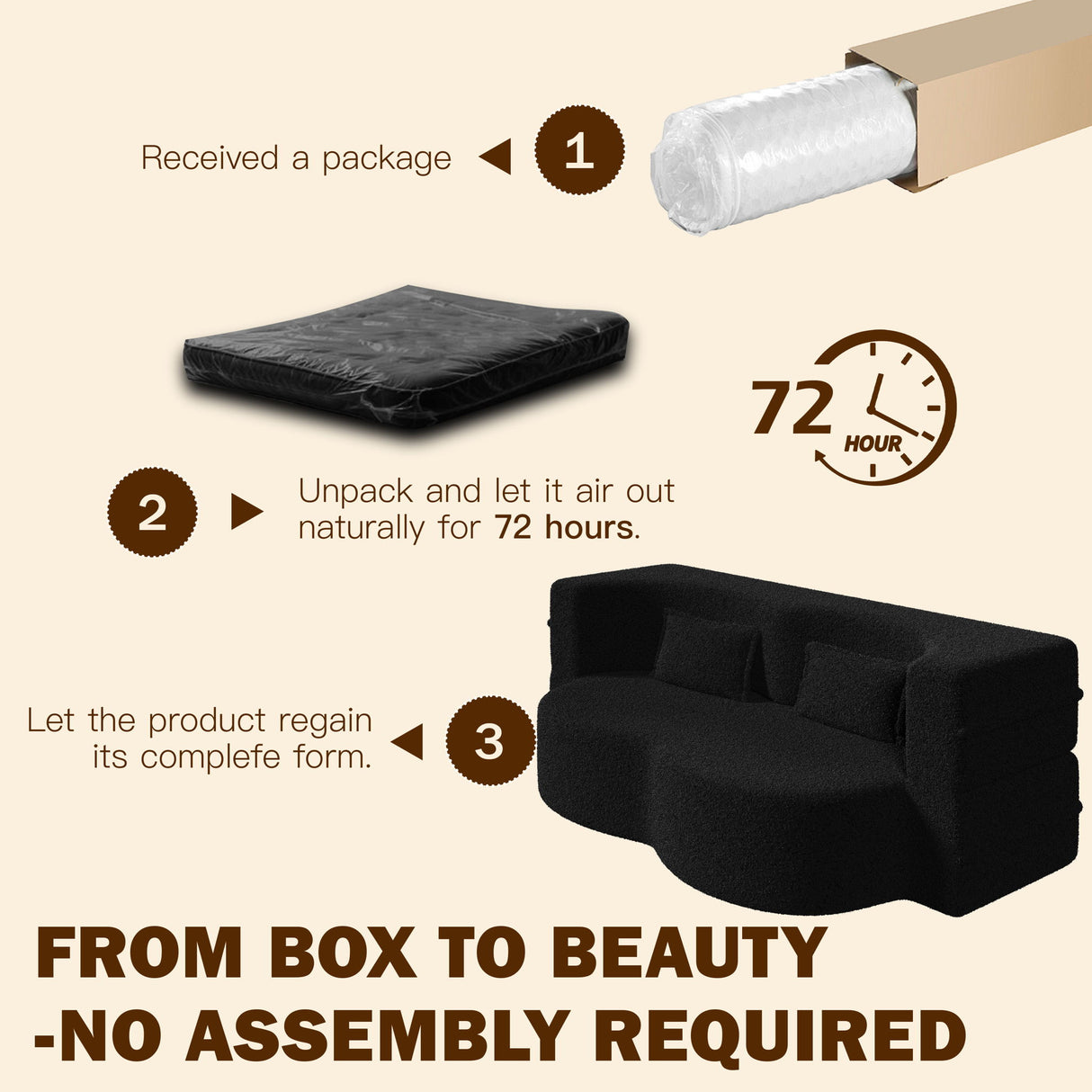 Modern Floor Sofa With 2 Pillows, Twin Size For Living Room