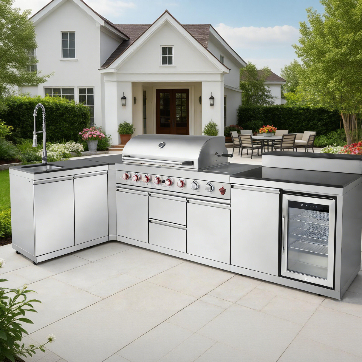 Outdoor Kitchen Island 95.8 Inch 6+1 Burner Propane Gas BBQ Grill 95500 BTU 304 Stainless Steel