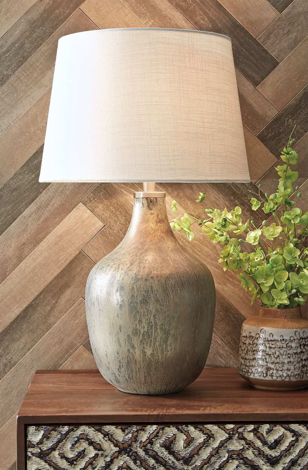 Mari - Glass Table Lamp - Gray / Gold Finish - Best Buy Furniture
