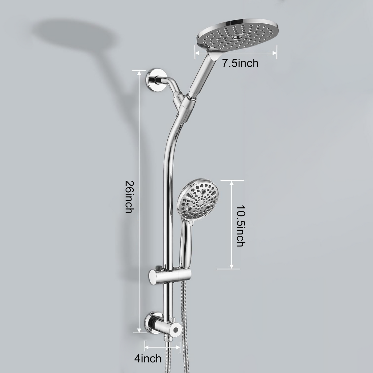 High Pressure Dual Shower Head Set - 26 Inch Tool-Free Adjustable Slide Bar,10 Spray Settings and Handheld.
