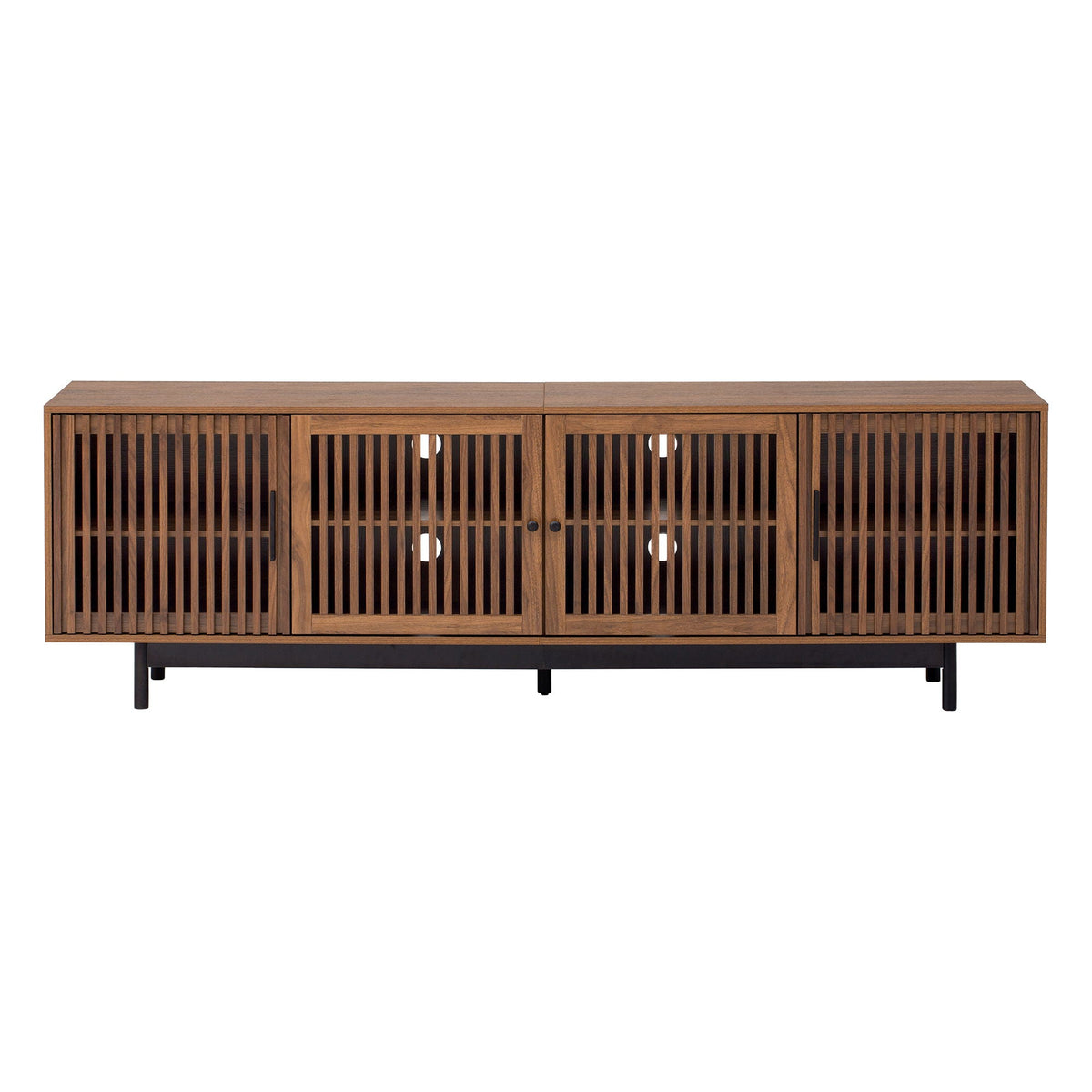 TV Stand For TVs, Entertainment Center With Closed Storage & Cable Management, Soft Closing Hinges - Walnut