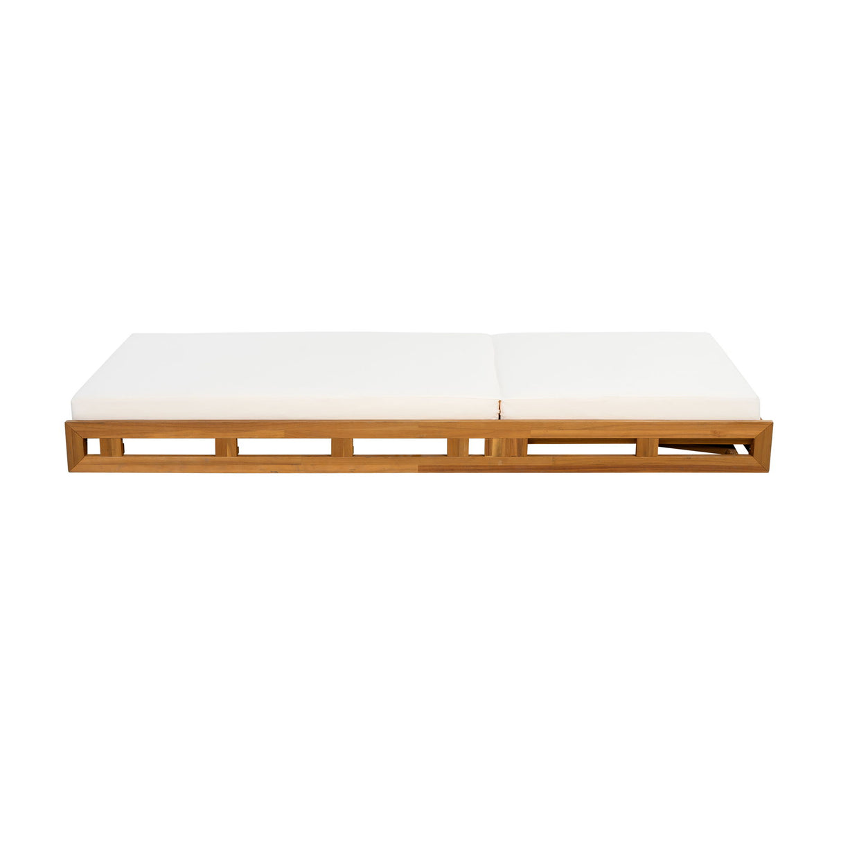 Premium Acacia Wood Lounge Chaise Set With Water Resistant Cushions, Adjustable Recline - Cream / Teak