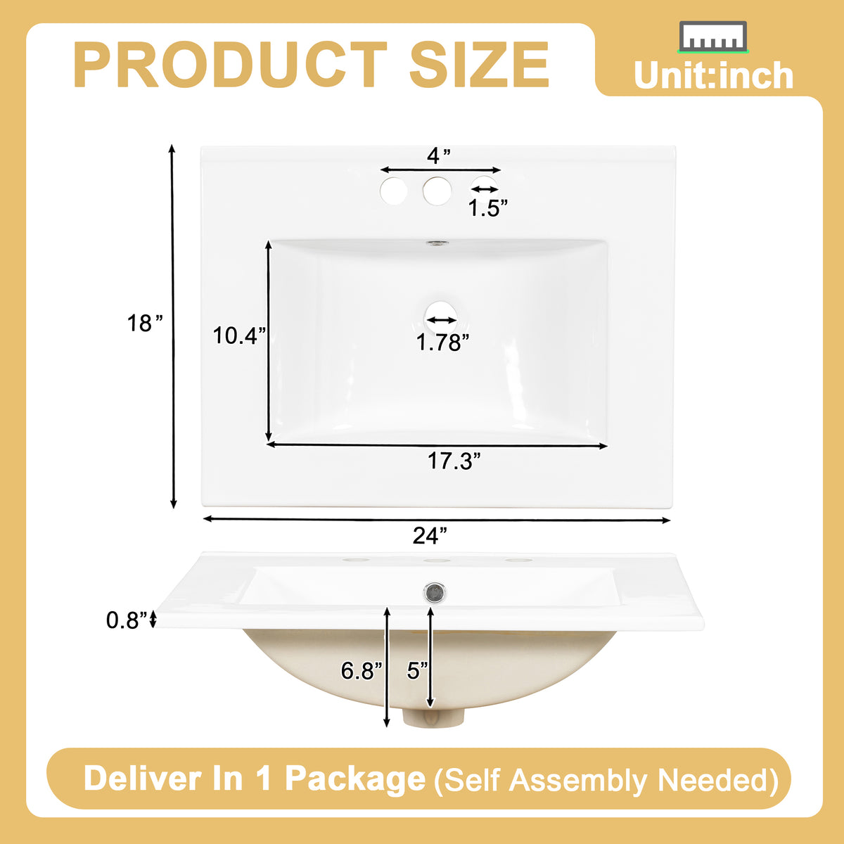 24" Modern Bathroom Vanity with Ceramic Sink