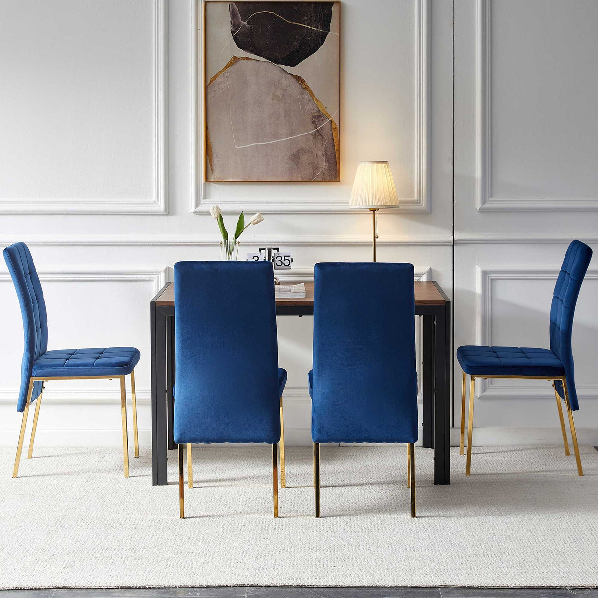 5 Pieces Dining Set Including High Back Color Legs Nordic Dining Chair & Creative Design Dining Table