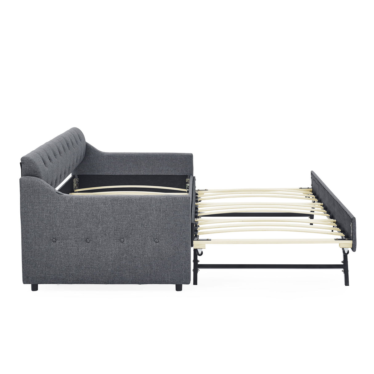 Daybed With Trundle And Storage Drawers, Flat Arms With Pocket