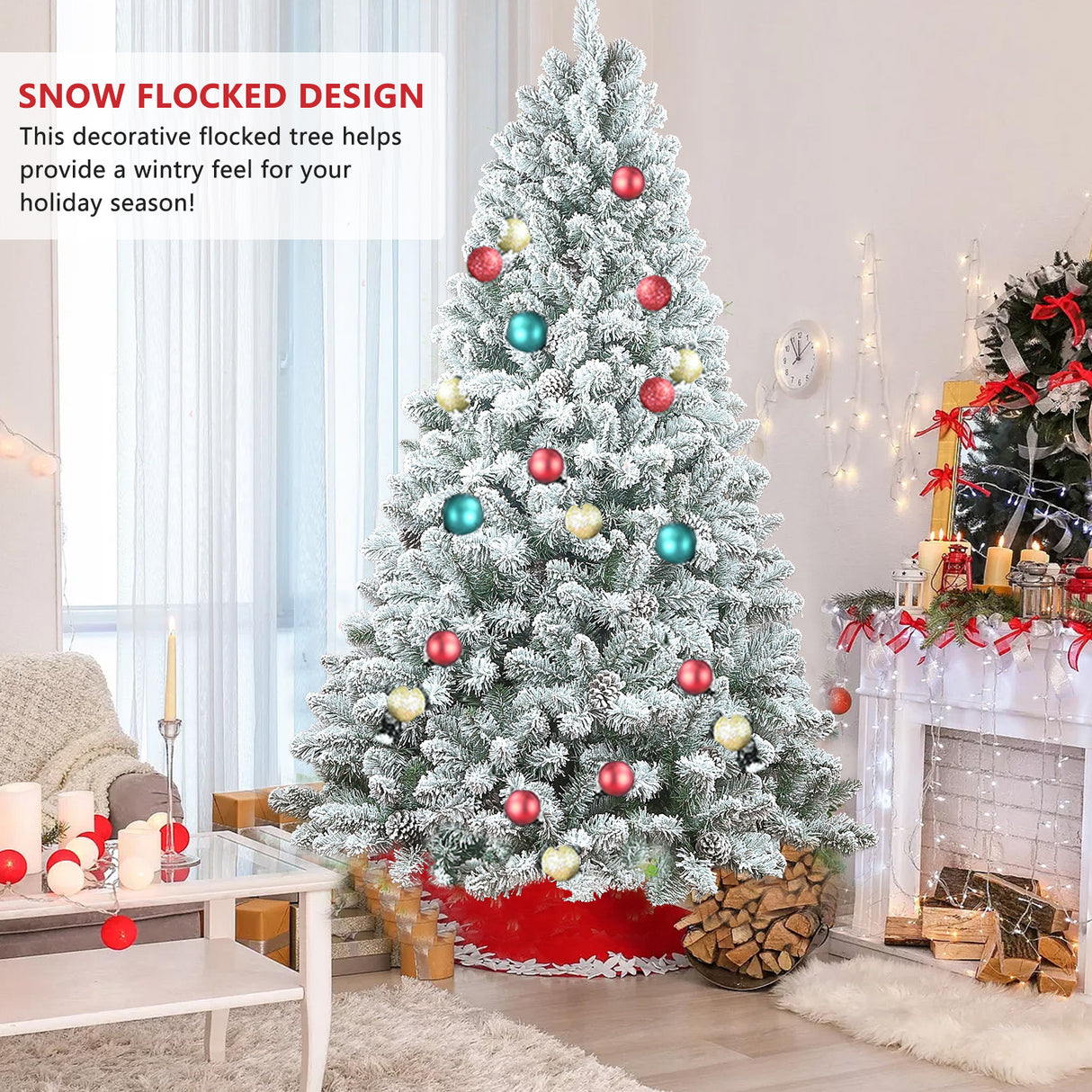 6FT Flocked Christmas Tree with Pine Cones