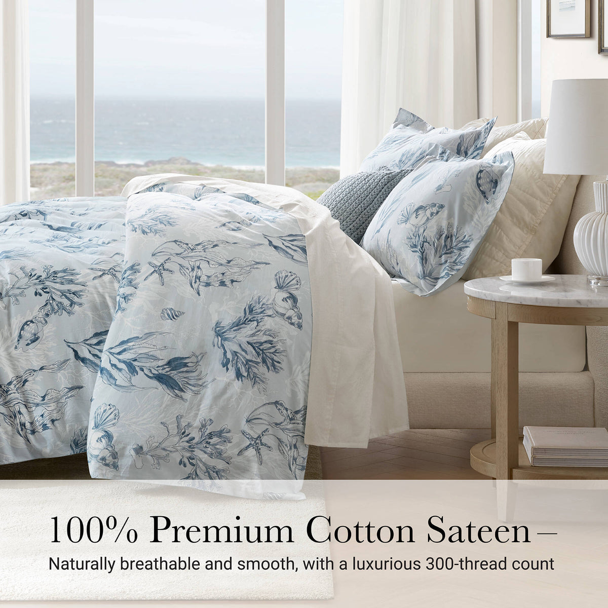 King 100% Cotton Sateen Duvet Cover Set - Navy/Blue