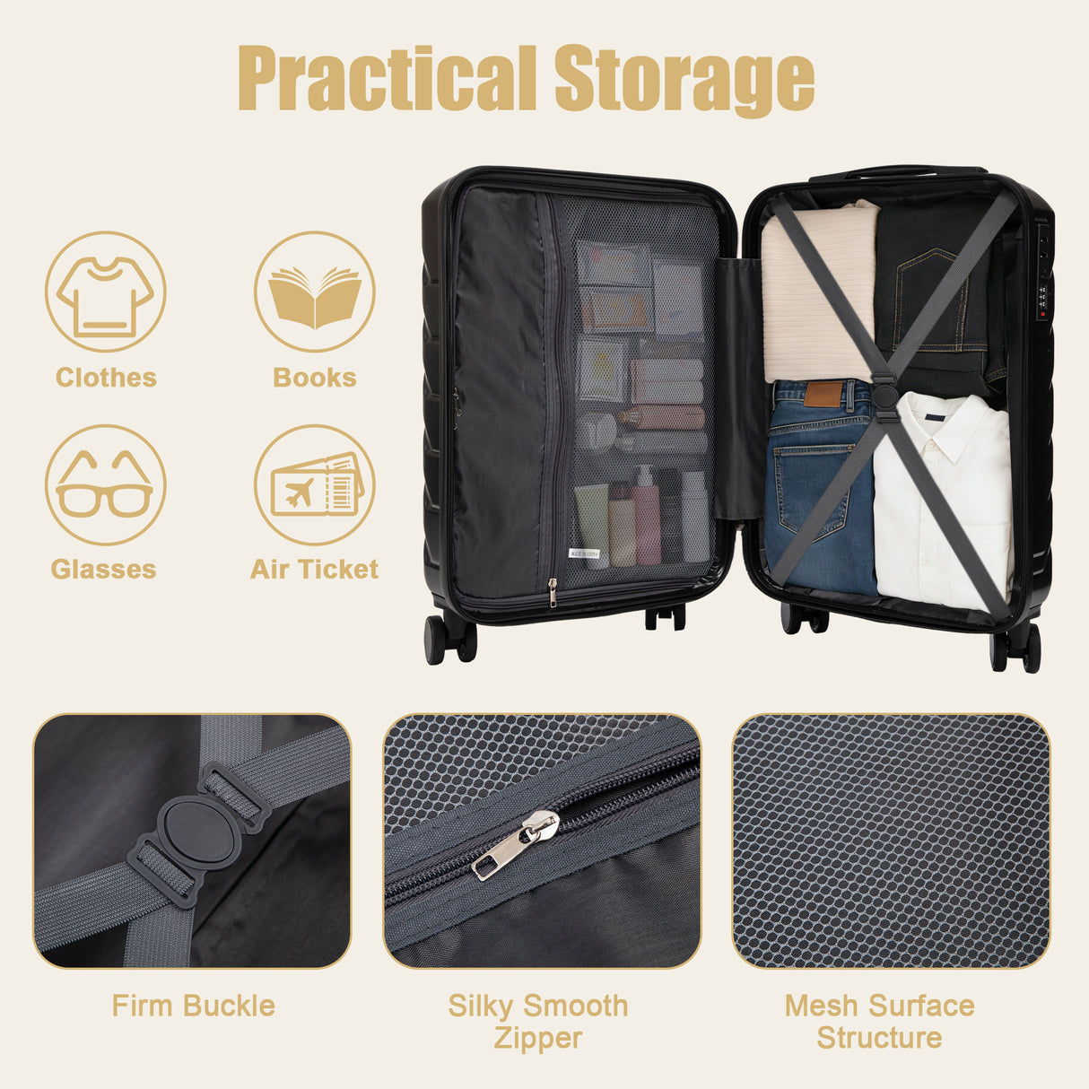 20 Inch ABS Hard Shell Travel Checked Luggage - Black