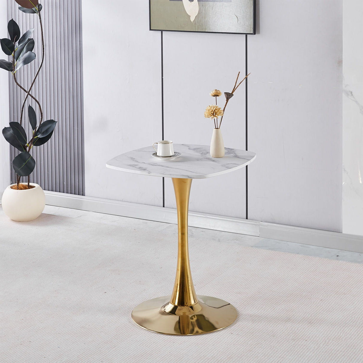 Square Tulip Dining Table For 2-4 People - Golden / White