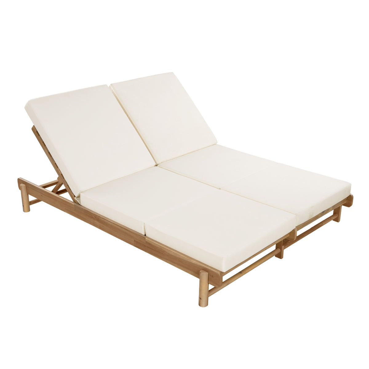 Light Teak Acacia Wood Double Chaise Lounger Set