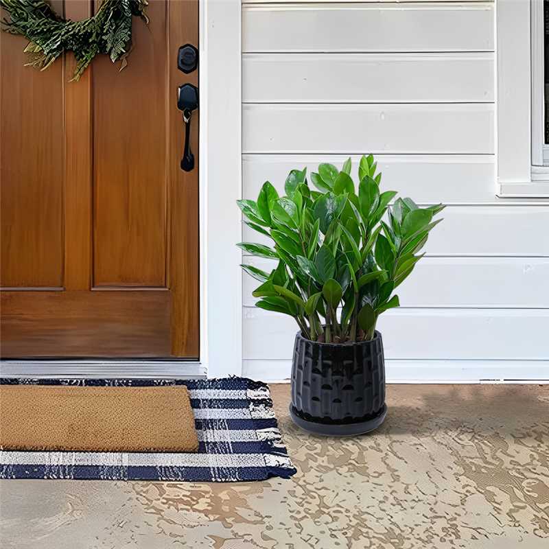 Handmade Ceramic Flower Pot with Groove Pattern