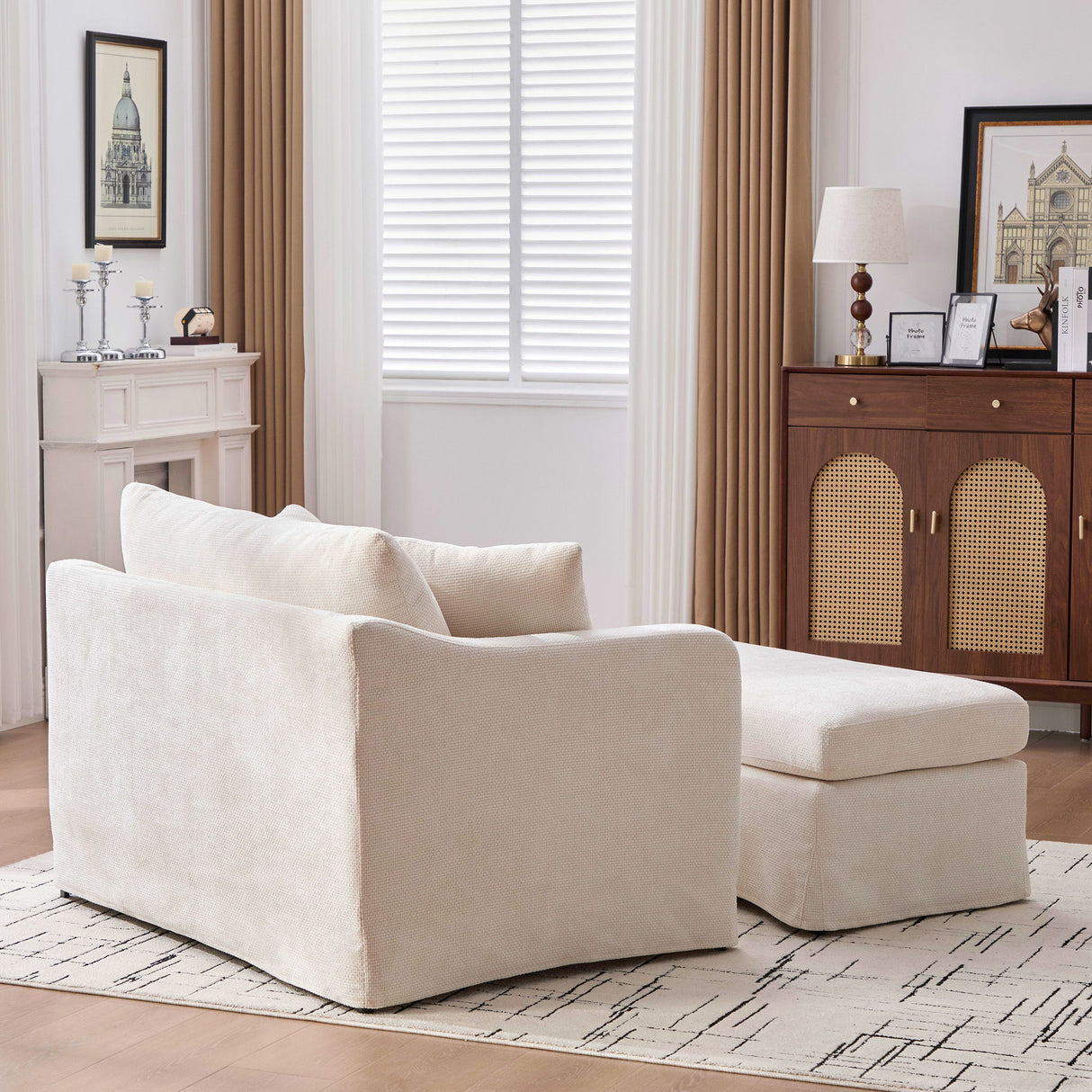 Accent Chair With Ottoman, Includes 2 Bolster Pillows
