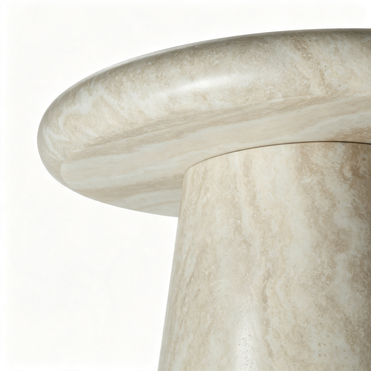 Round Fiberglass Coffee Table, 21.65-Inch, Travertine Print, Low Profile