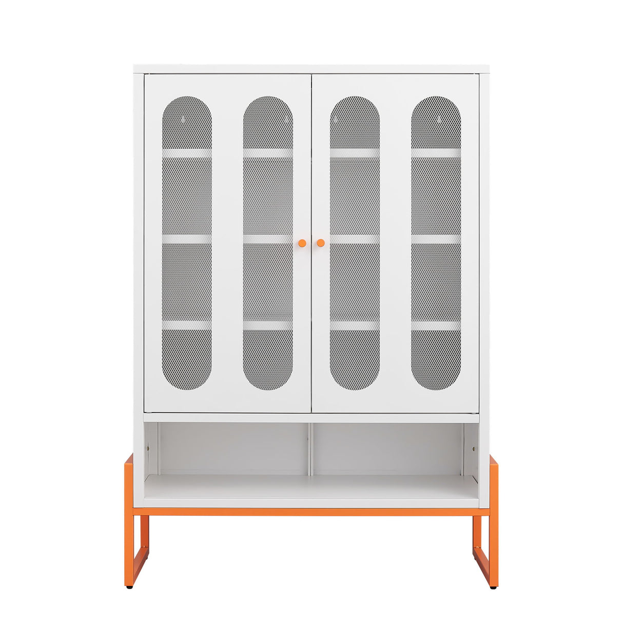 Modern Metal Shoe Cabinet With DoublebSided Doors And Adjustable Partitions
