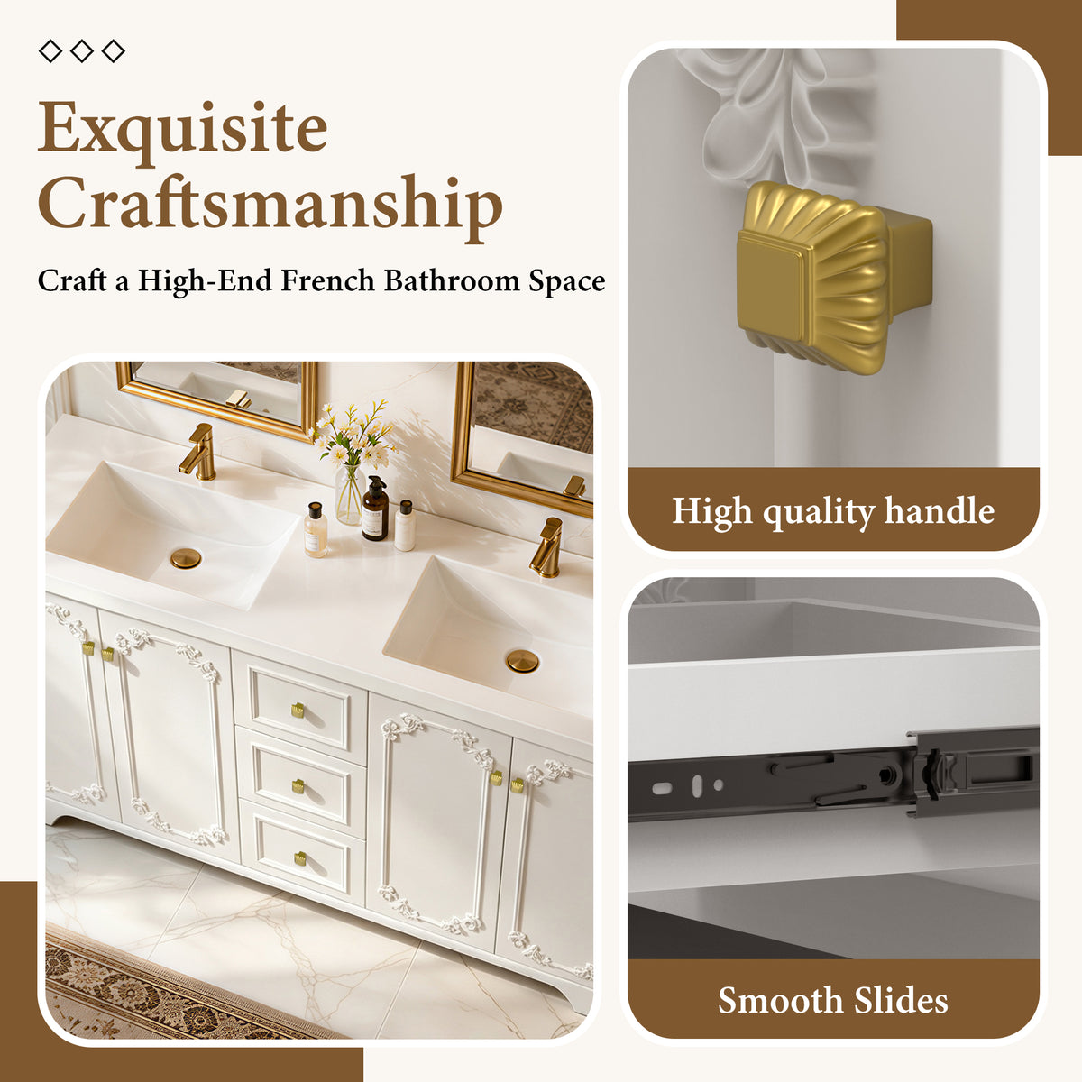 60" White French Bathroom Vanity