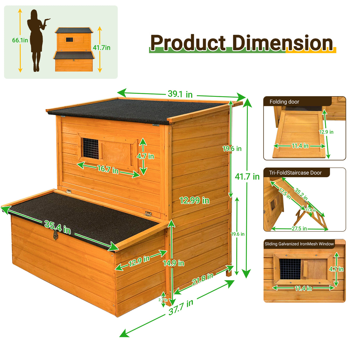 Double-House Wooden Chicken Coop for 6-8 Chickens