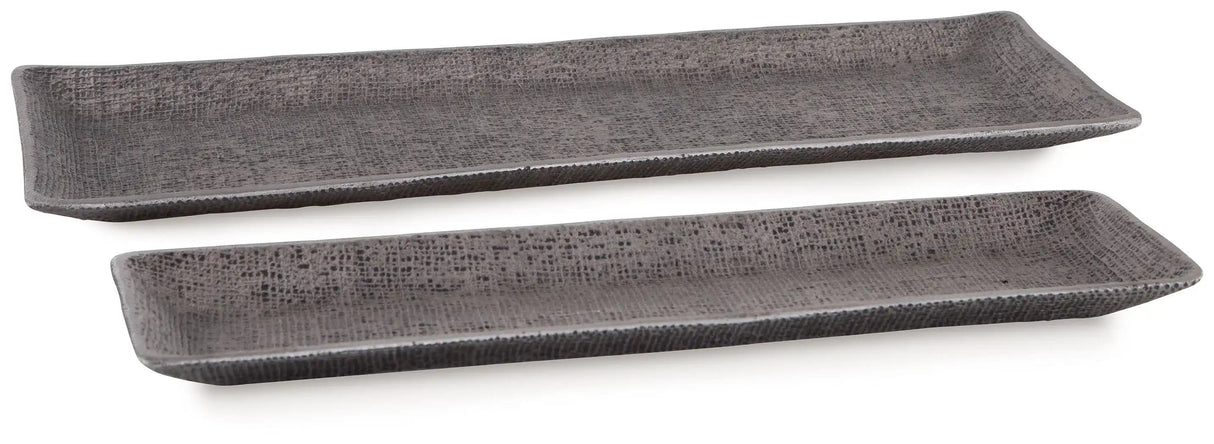 Garekton - Tray Set (Set of 2) - Pewter Finish - Best Buy Furniture