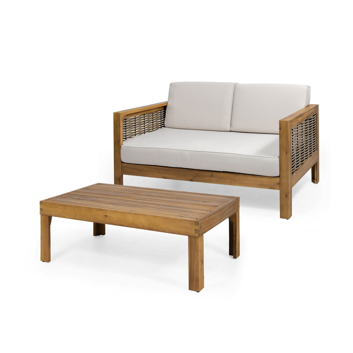 Outdoor Patio Set With Coffee Table And Loveseat - Teak / Beige - Best Buy Furniture