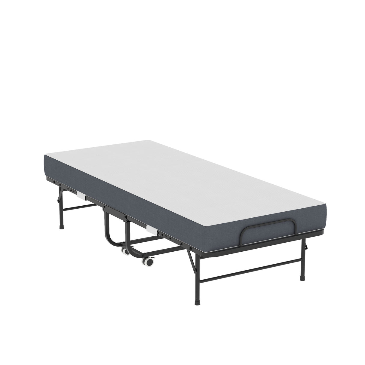 Twin Folding Bed With Memory Foam Mattress, Space Saving Rollaway Guest, On Wheels, Portable For Adults & Guests - Black