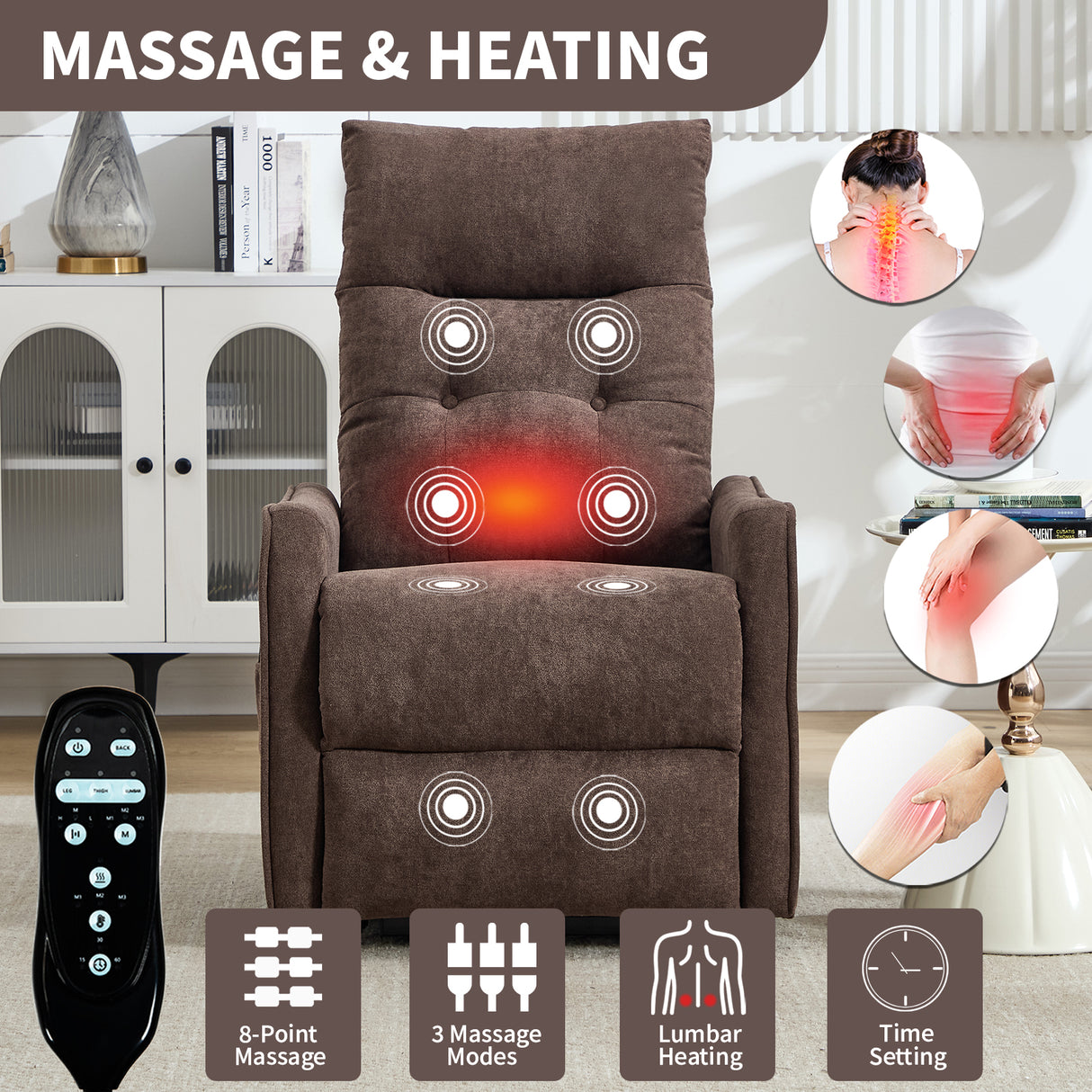 Brown Chenille Single Motor Power Lift Recliner Chair