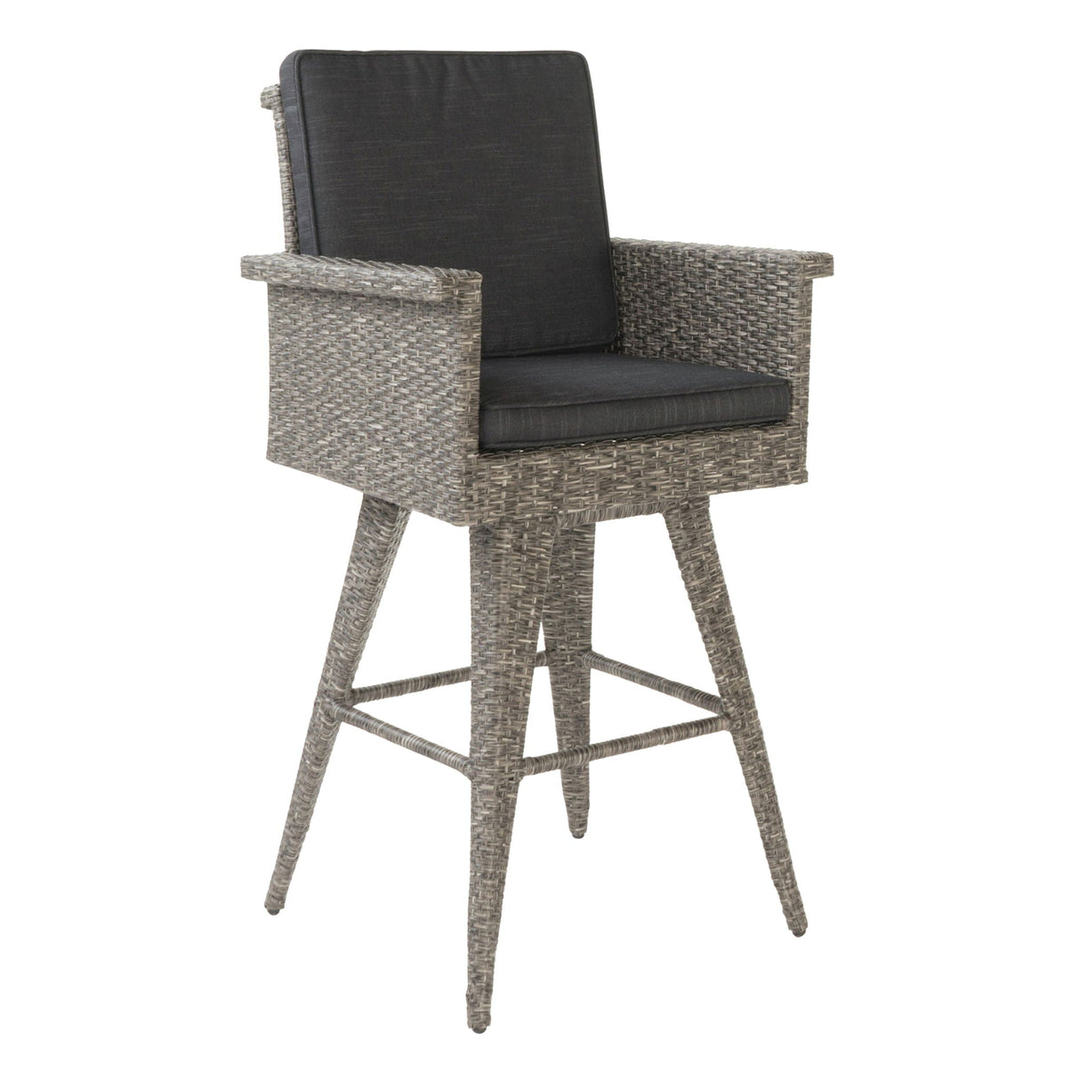 Outdoor Rattan Swivel Barstool With Water Resistant Cushion - Mixed Black / Dark Gray - Best Buy Furniture