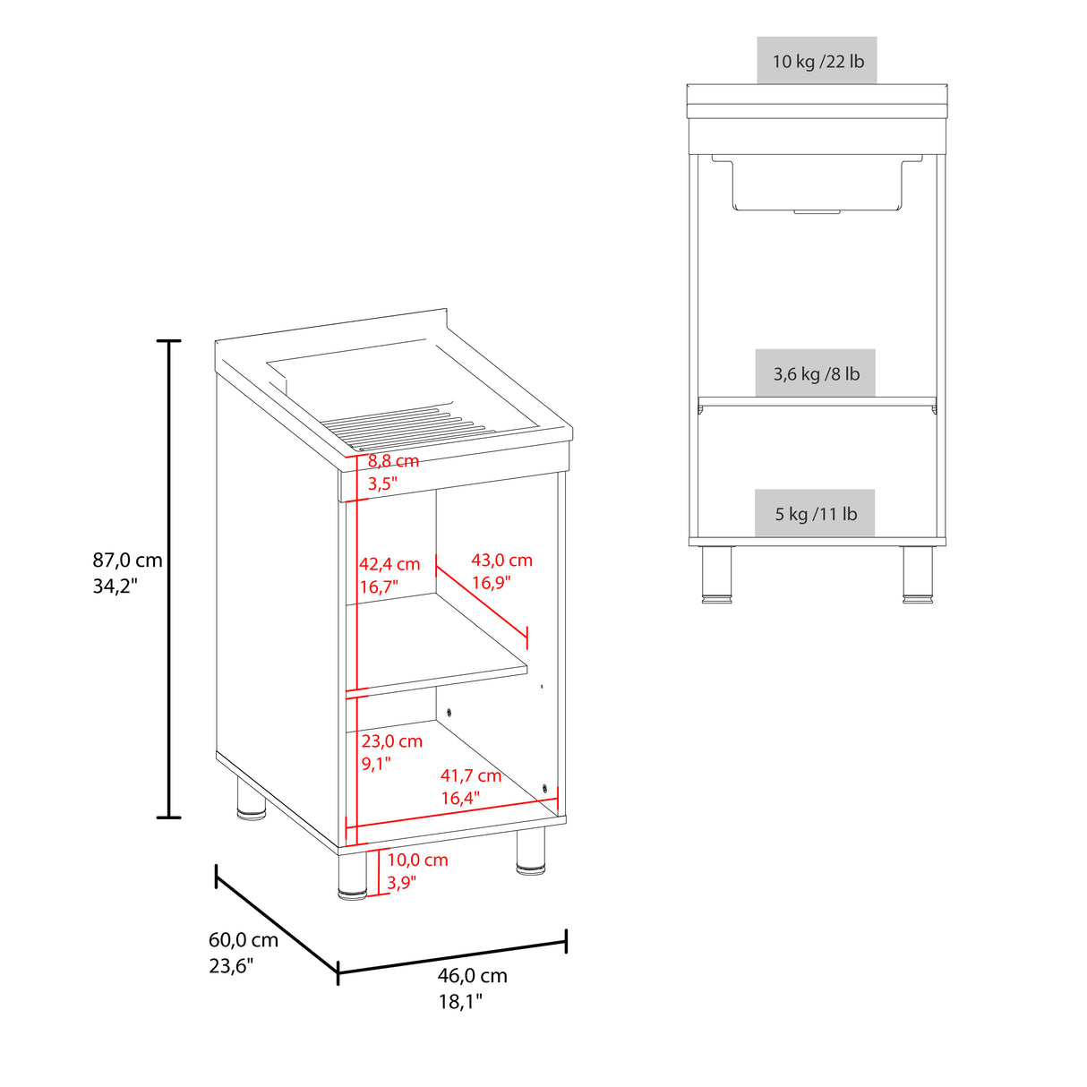 Slee Compact Utility Sink Cabinet with Storage and Metal Legs for Laundry Room