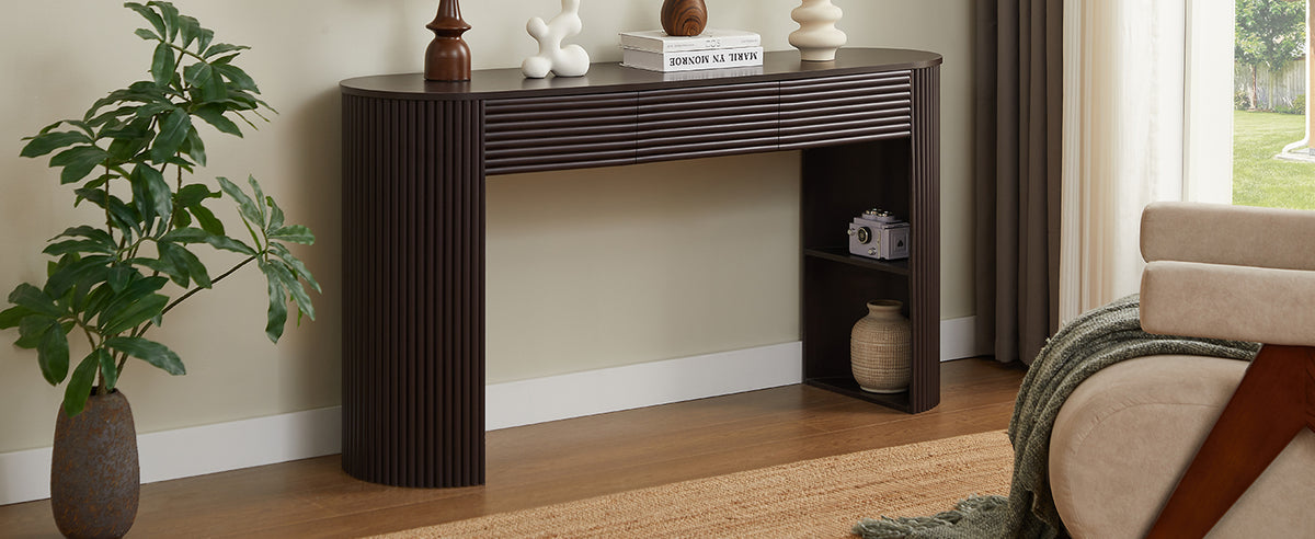 Retro Console Table with Storage, 3 Drawers