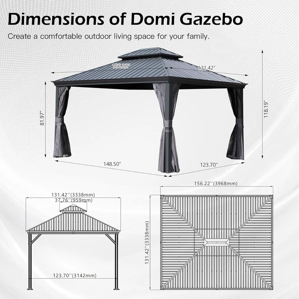 11x13FT Outdoor Gazebo with Galvanized Steel Double Roof