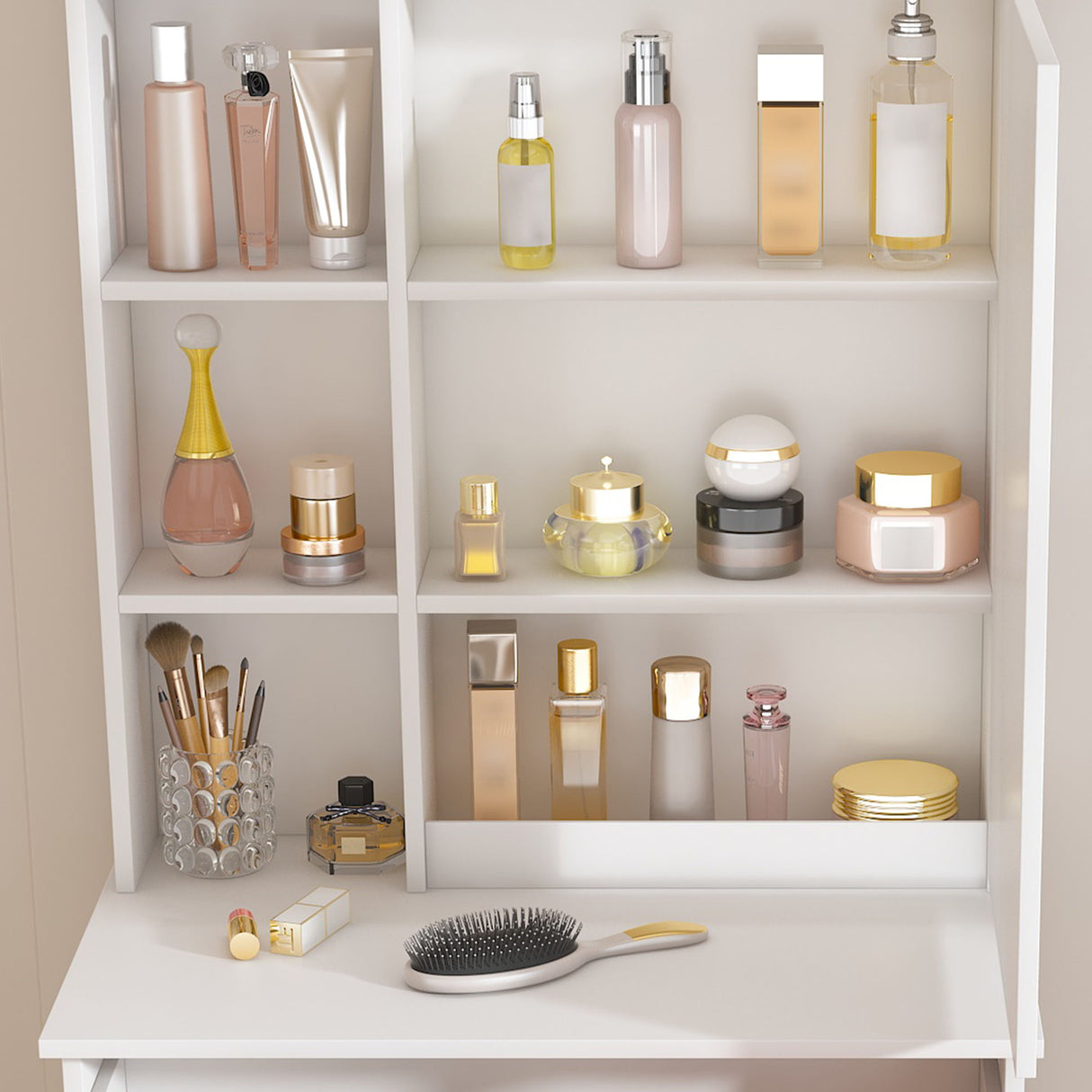 Modern Mini Dressing Table With Led-Lit Mirror & Hidden Storage, Adjustable Brightness Vanity Desk - White