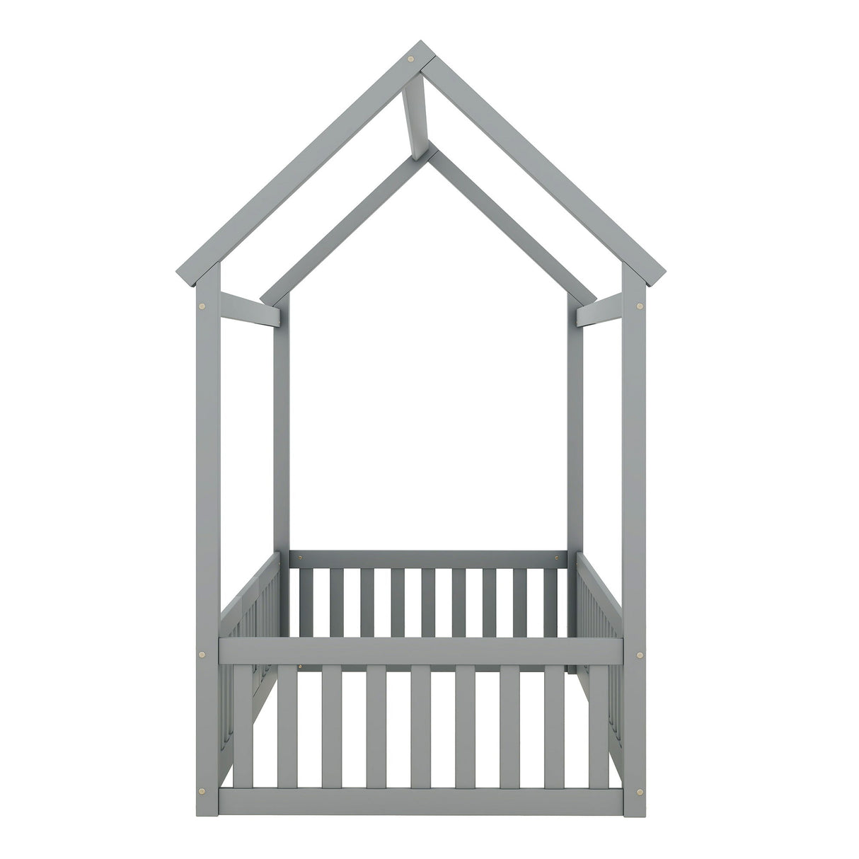 Wood House Bed With Fence And Door