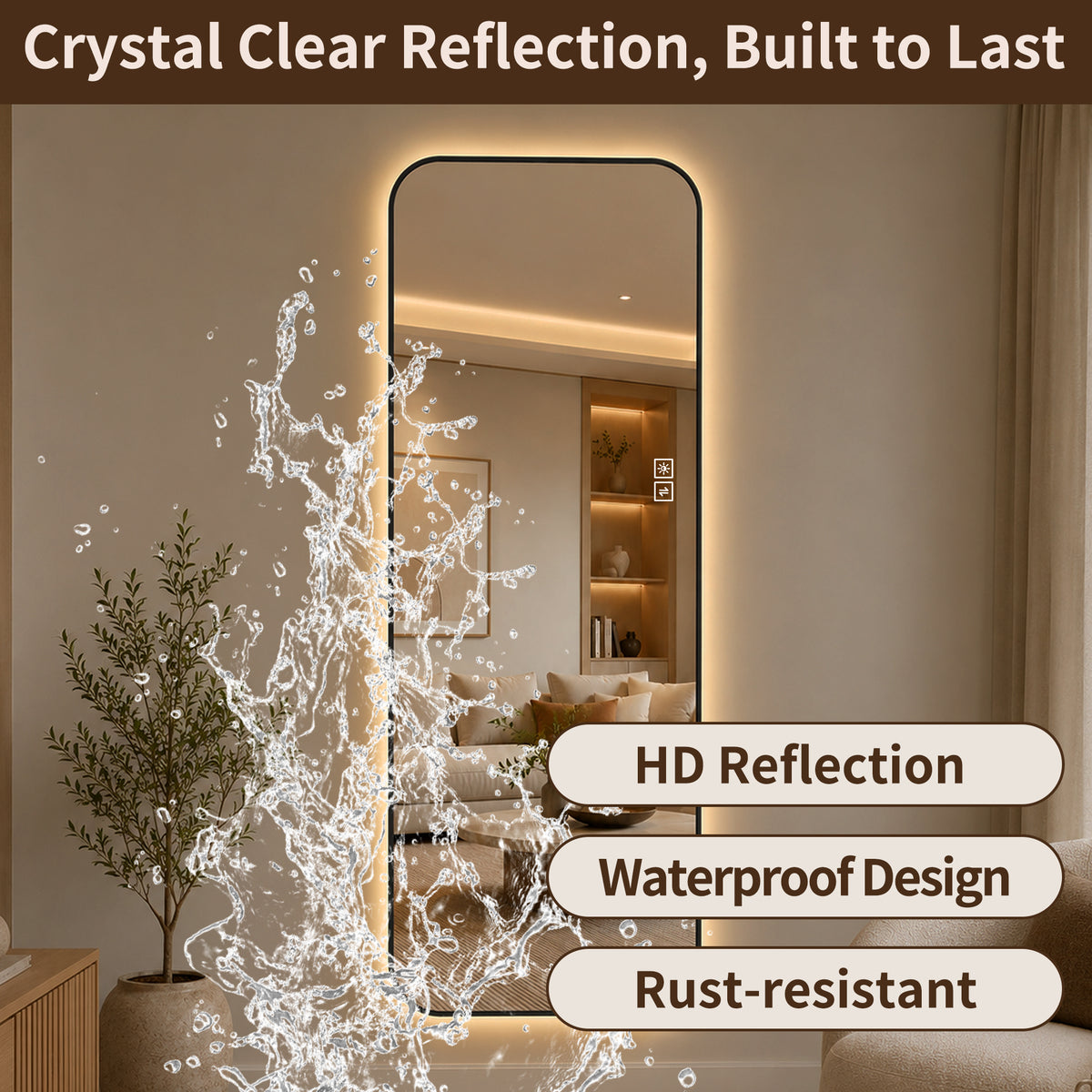 65" x 24" Oversized Backlit Rectangular LED Full Length Mirror