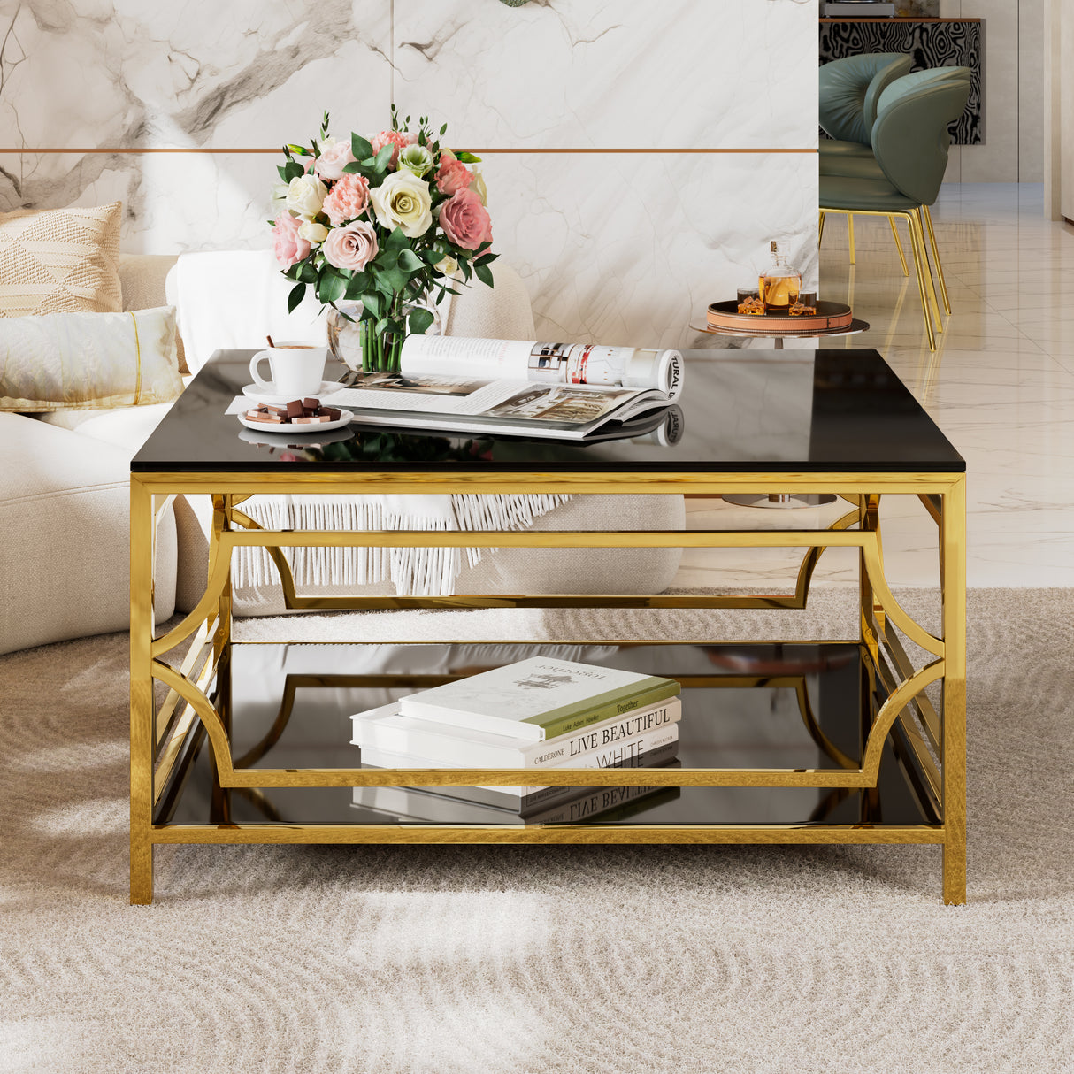 Square Glass Coffee Table in 33.5"