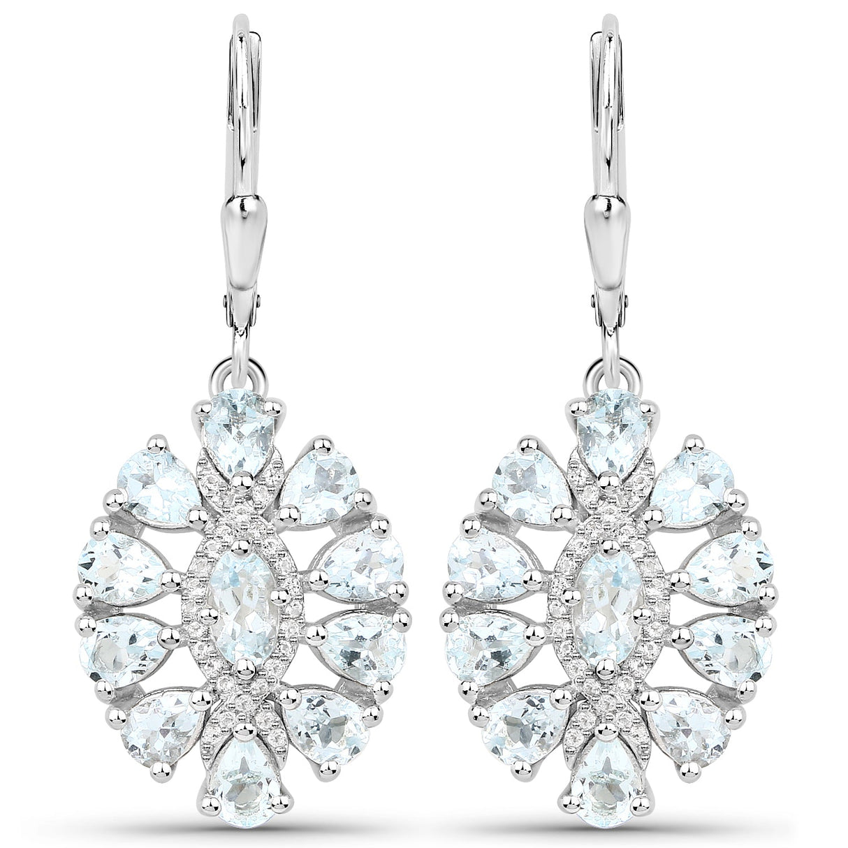 2.93 Carat Genuine Aquamarine and White Topaz .925 Sterling Silver Earrings