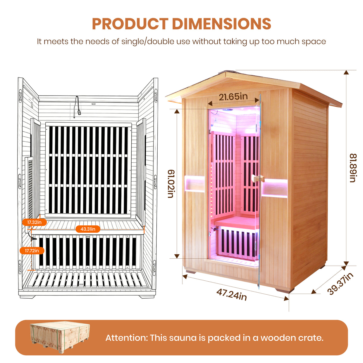 2000W Canadian Hemlock Double Outdoor Far Infrared Sauna