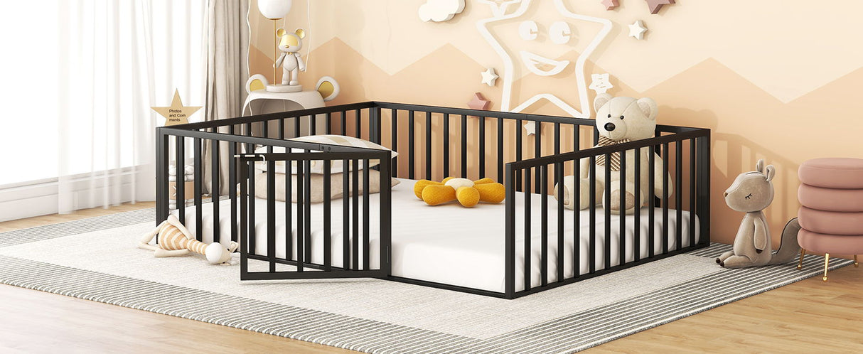 Metal Floor Bed Frame With Fence And Door