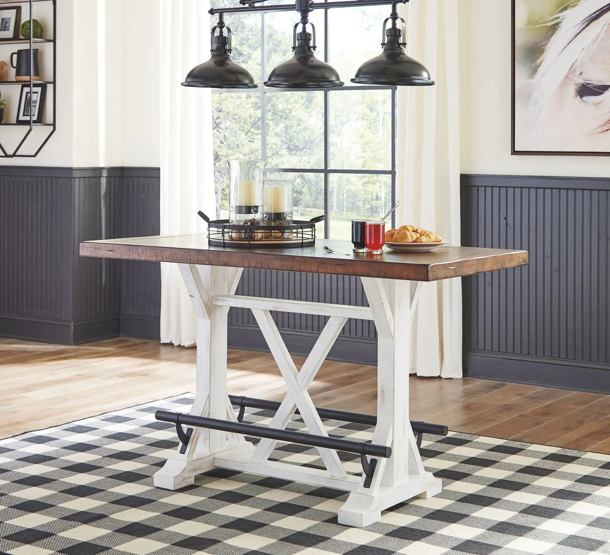 Valebeck - Rectangular Dining Room Counter Table - White / Brown - Best Buy Furniture