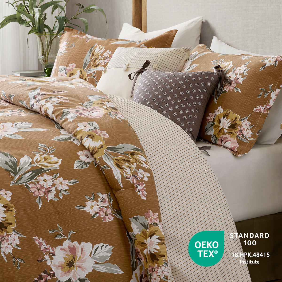 7-Piece King Vin Floral Comforter Set - Terracotta