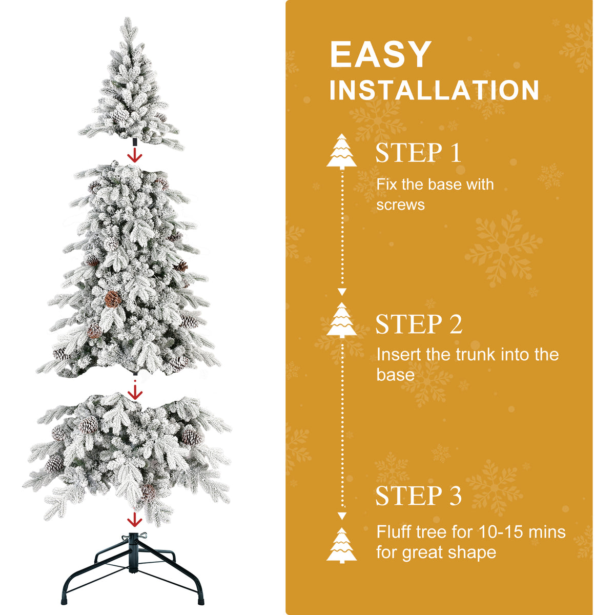8 FT Flocked PE/PVC Christmas Tree with 44 Natural Pine Cones