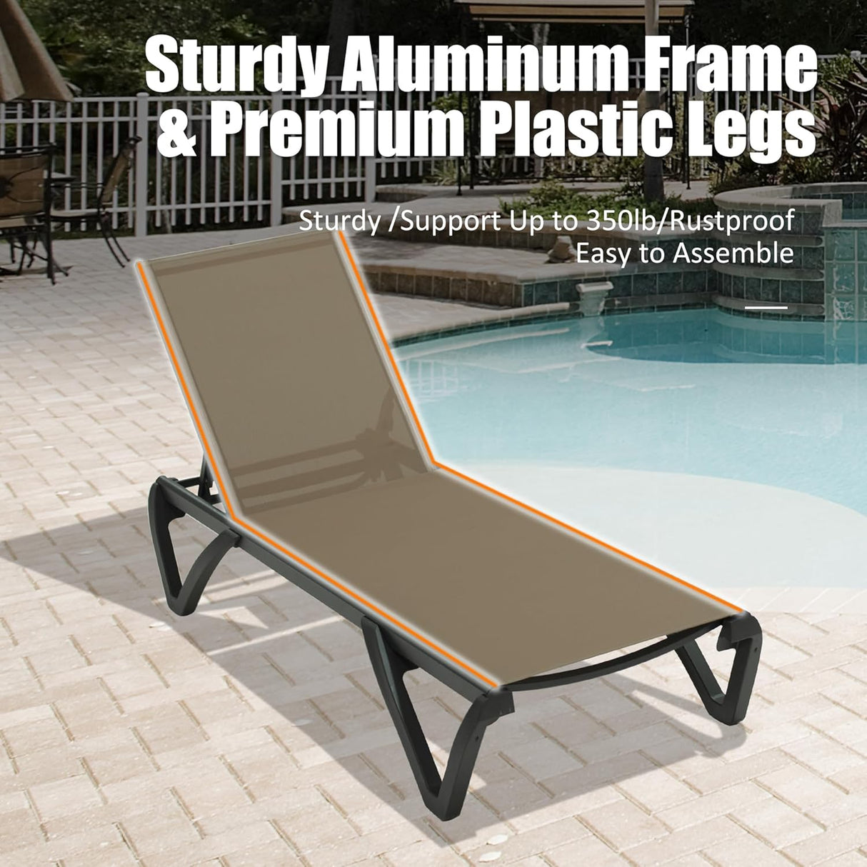 Pool Lounge Chairs Set of 2 with Adjustable Positions and Wheels