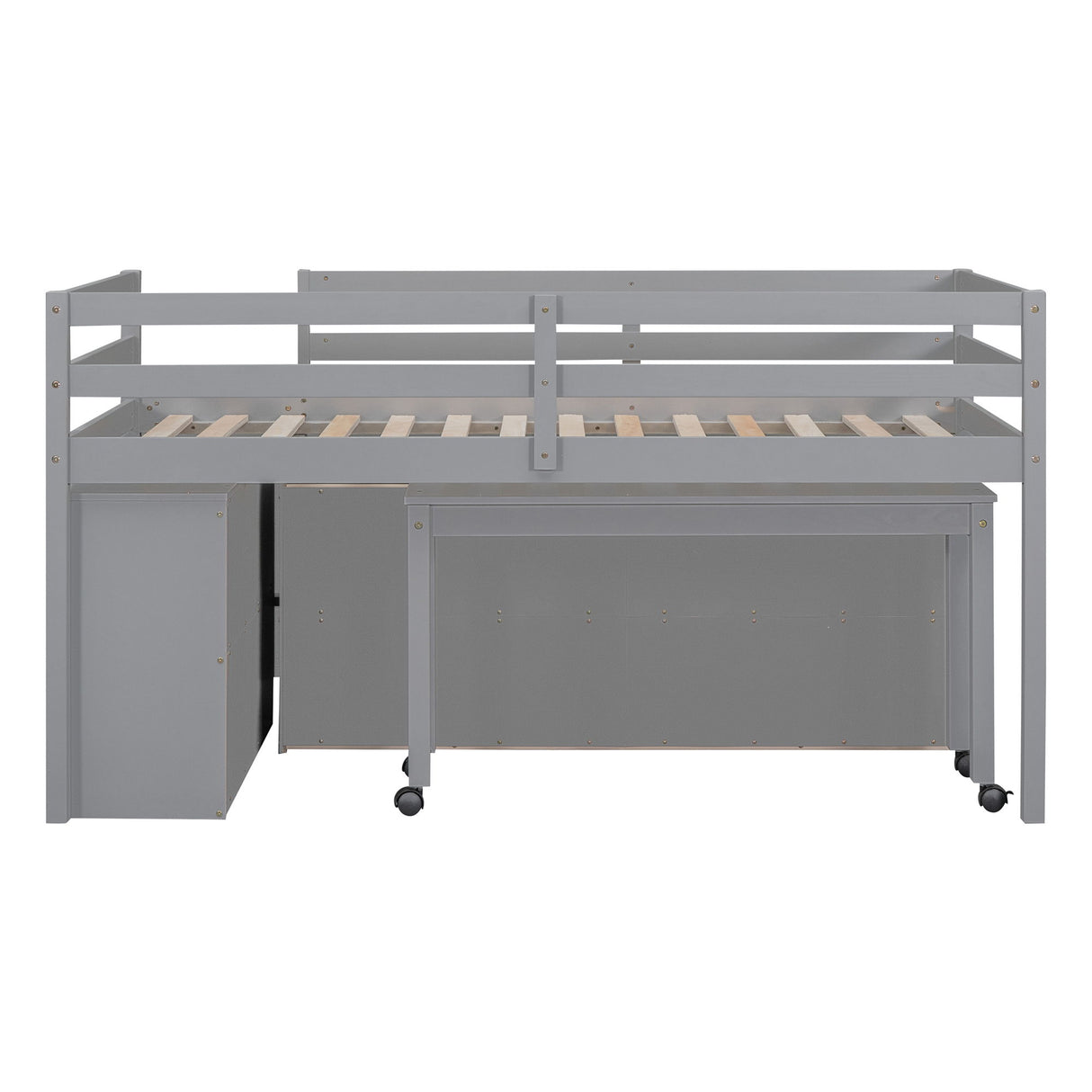 Loft Bed With Retractable Writing Desk And 4 Drawers, With Lateral Portable Desk And Shelves