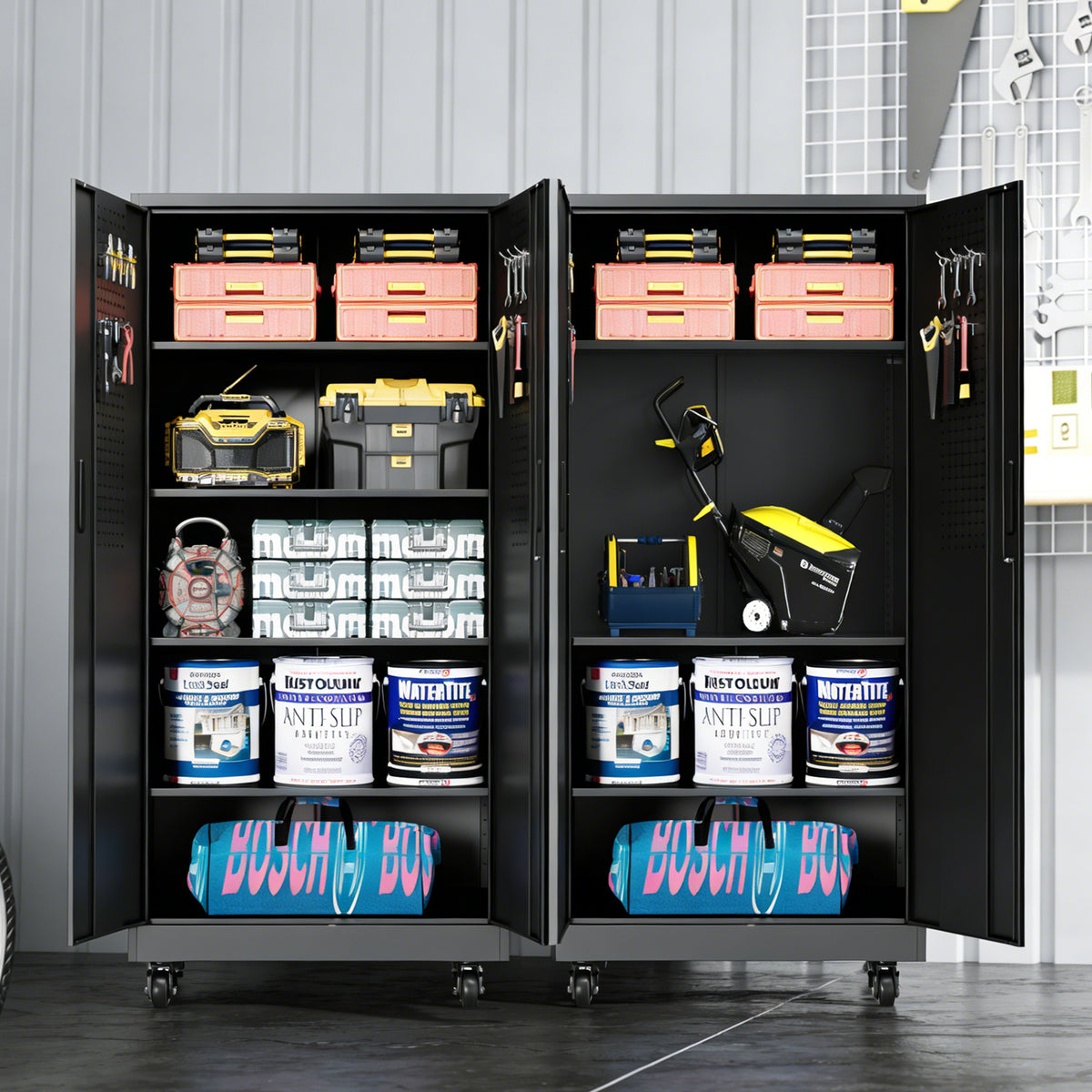 Heavy Duty Metal Storage Cabinet with Doors and Wheels